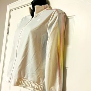 Adidas White Pastel Irridescent Pink Purple Silver 3 Stripe Track Jacket XS